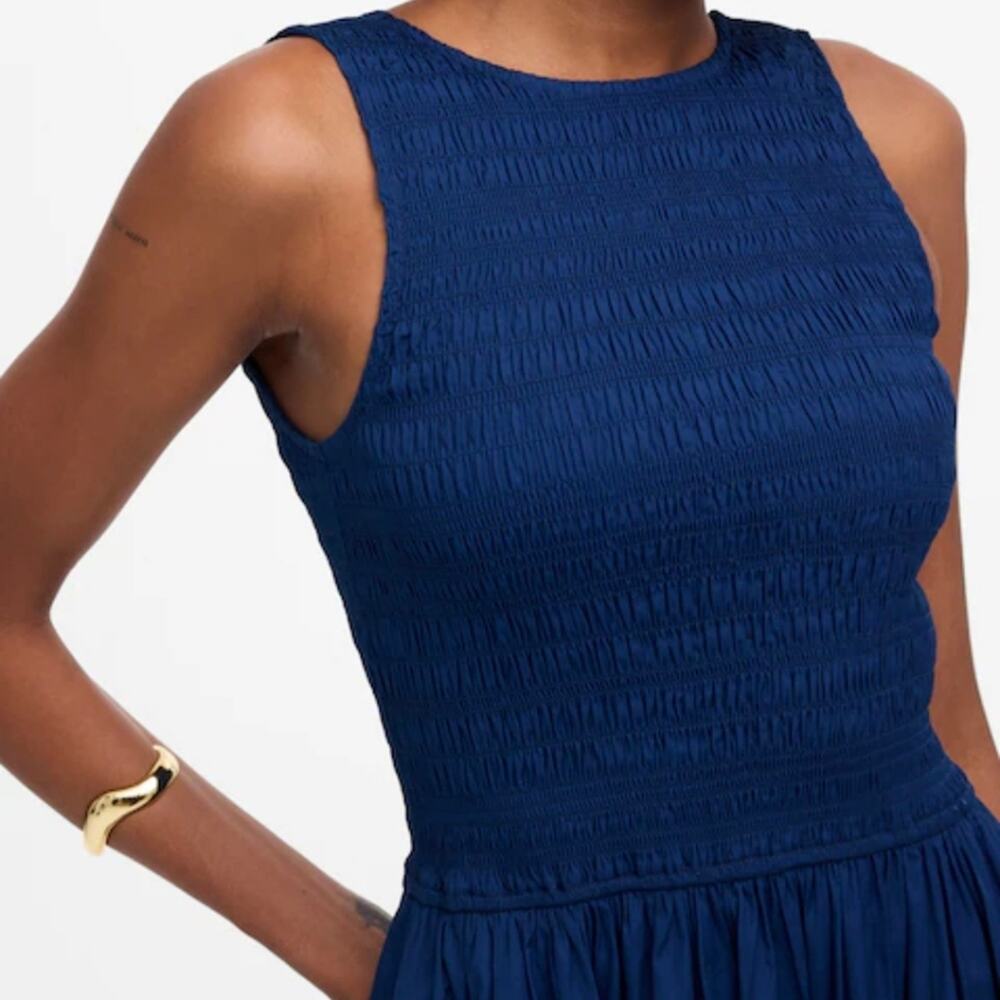 NWT Madewell Melody Smocked Midi Dress XS | Blue Moon Cotton Poplin Pockets - Picture 5 of 12